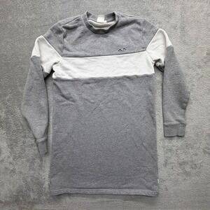 VANS Sweatshirt Womens S Gray Fleece Pullover Striped Crewneck Logo Patch